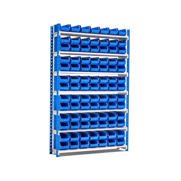 PROREGAL Fachbodenregal MAXIMUS mit 91x Sichtlagerboxen à 4,6L Fachlast 114kg Grundregal HxBxT 200x125x30cm 7 Ebenen Lichtblau/Lichtgrau