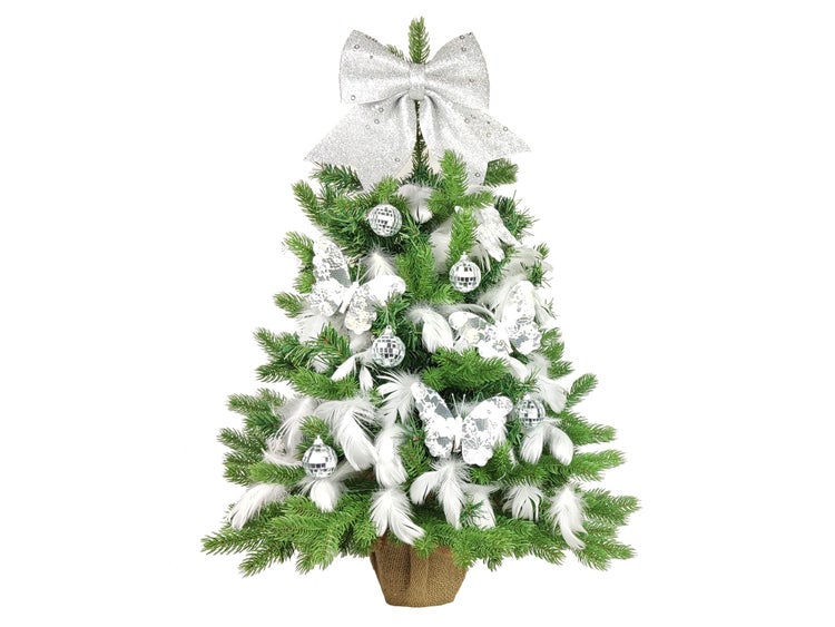 LAALU Geschmückter künstlicher Weihnachtsbaum SILVER LUCK 60 cm mit LED-BELEUCHTUNG IM TOPF