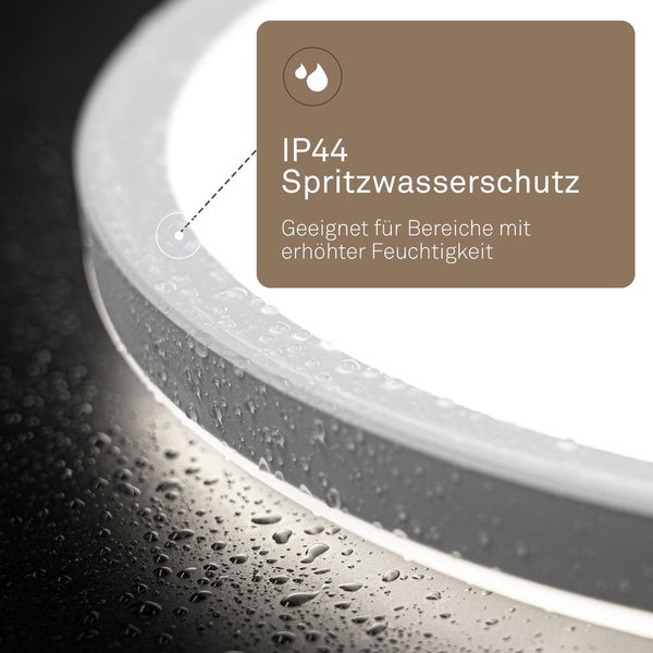 IP44 Spritzwasserschutz für Leuchten, geeignet für Bereiche mit erhöhter Feuchtigkeit.