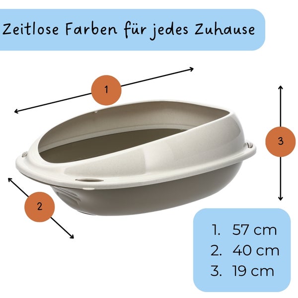 GarPet Katzenklo ohne Deckel Katzentoilette mit Rand Katzen WC Schalentoilette 57x40x19 cm grau oval hygenisch
