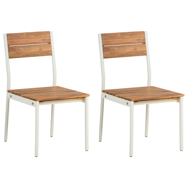 Set mit zwei Gartenstühlen aus Holz und Metall für den Außenbereich