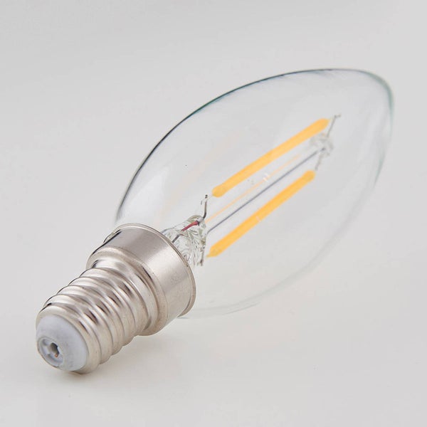 LED-Filament-Kerzenlampe mit E14-Sockel und klarem Glas.