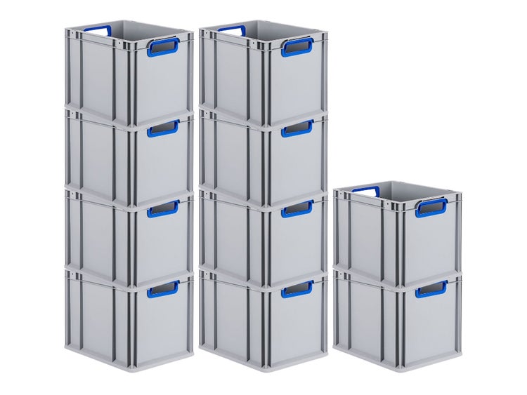 PROREGAL Spar Set 10x Eurobox Nextgen Color HxBxT 32 x 30 x 40 cm 30 Liter Griffe Blau Offen Glatter Boden Eurobehälter Transportbox