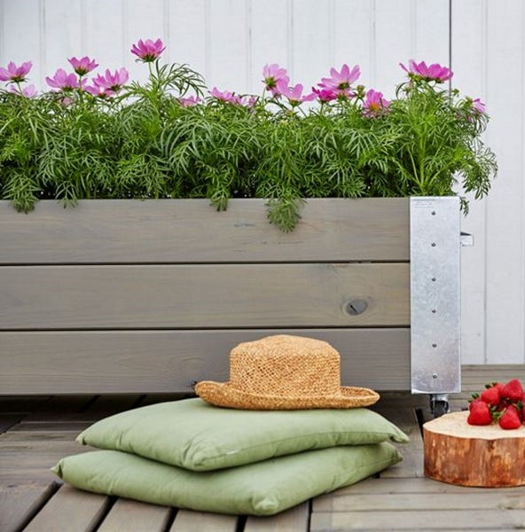 Blumenkasten, Pflanzkasten, Pflanzkübel, Blumenkübel, Hochbeet  mit Rädern 120x50x45cm KDI Holz Grau grün gebeizt