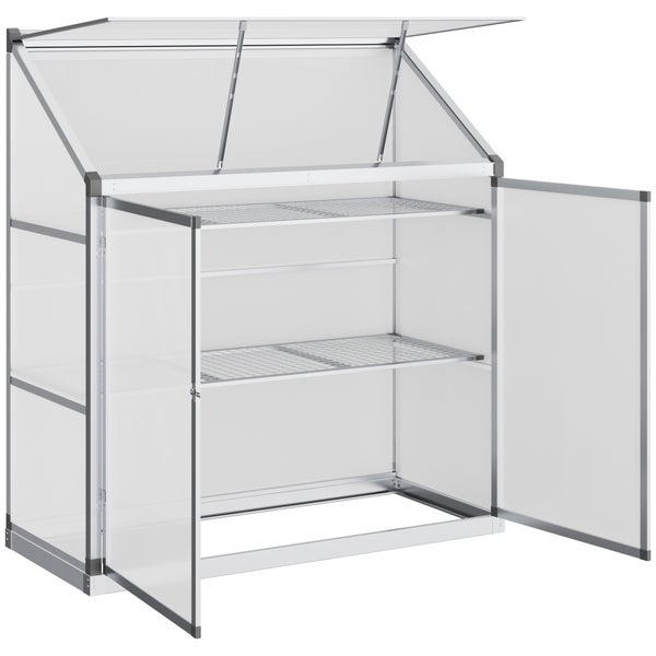 Outsunny Alu-Gewächshaus, mit 3 Ebenen, 131 x 58 x 139,5 cm, Polycarbonat, Aluminium, Silber