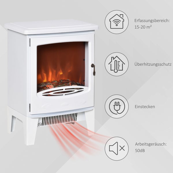 HOMCOM LED Elektrokamin mit Flammeneffekt, 900/1800W, 39 x 26 x 54,8 cm, Metall, ABS-Kunststoff, Glas, Weiß