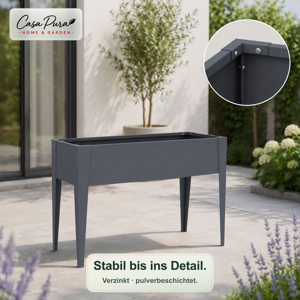 Casa Pura Hochbeet aus verzinktem, pulverbeschichtetem Metall für Garten und Terrasse mit Detailansicht der Eckverbindung.