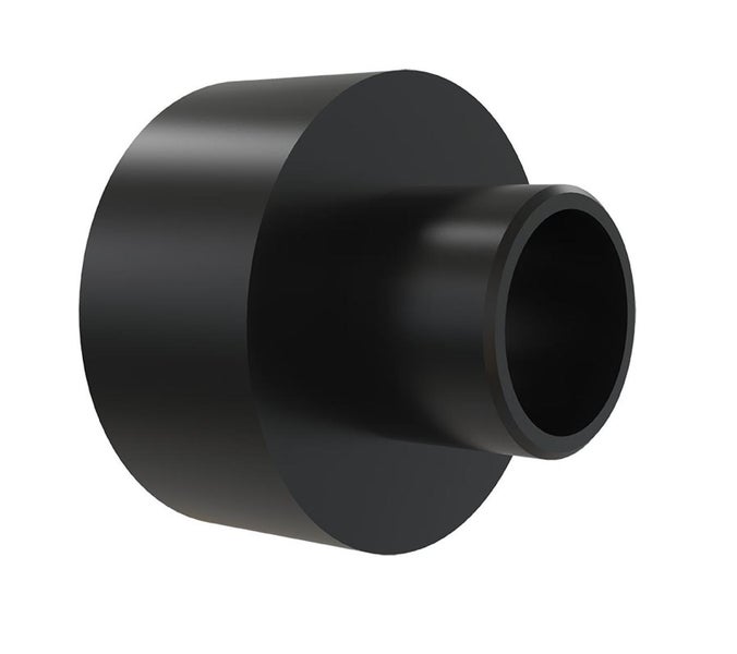 Schwarzer Kunststoffadapter, Reduzierstück für Rohre oder Schläuche, zylindrisch.