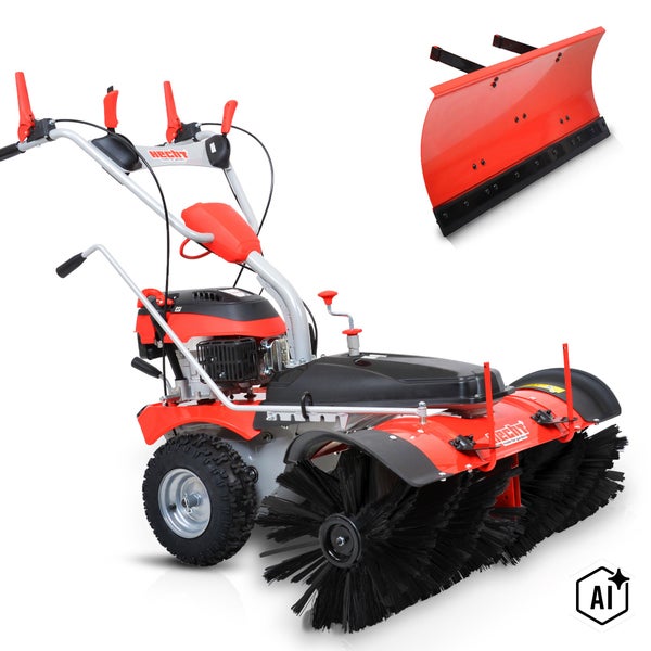 Hecht Kehrmaschine mit Benzinmotor und Schneeschild Anbaugerät zur Bodenreinigung
