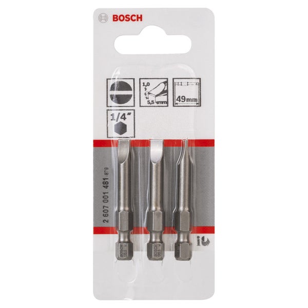 Bosch 3x Schrauberbit Extra-Hart, S 1,0 x 5,5, 49 mm - 2607001481