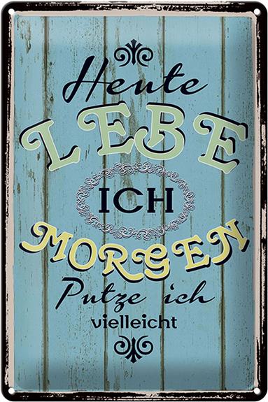 Blechschild Spruch 20x30cm heute lebe ich morgen putze ich