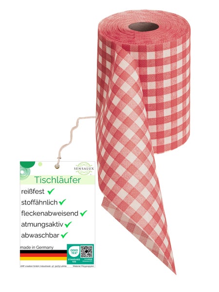 Sensalux NATURE Tischläufer - 0,15m x 25m Karo, Weiß-Rot