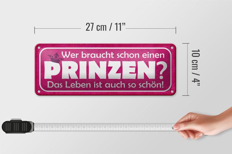 Blechschild Spruch 27x10cm wer braucht schon einen Prinzen Dekoration