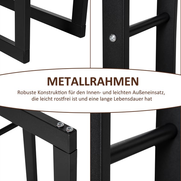 HOMCOM Kaminholzregal, für Innen und Außen, 60 x 25 x 150 cm, Metall, Schwarz