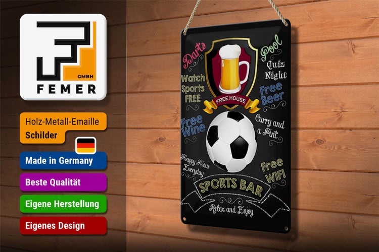 Blechschild Spruch 20x30cm sports bar free wine darts pool