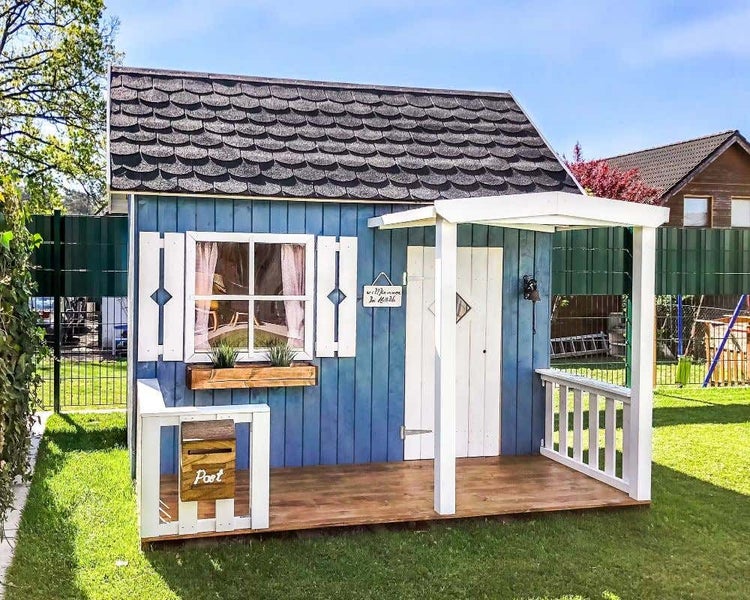 Polhus Alpholz Spielhaus Sonja Kinderspielhaus aus Holz, Kinderhaus mit 16 mm Wandstärke Holzhaus Kinder, Naturbelassen 2,2x2,5m