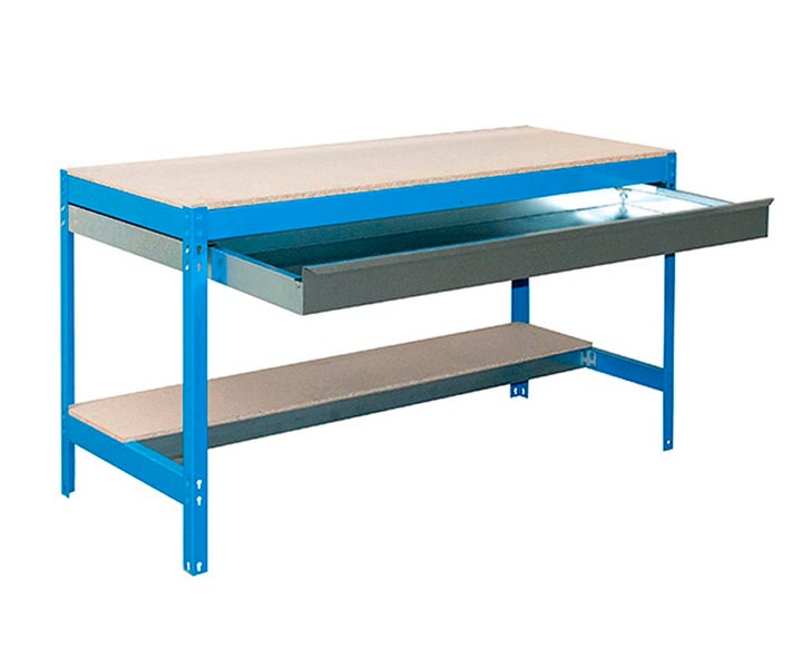 PROREGAL Werkbank Buffalo mit Schubfach HxBxT 84 x 150 x 76 cm Traglast 600 kg Blau