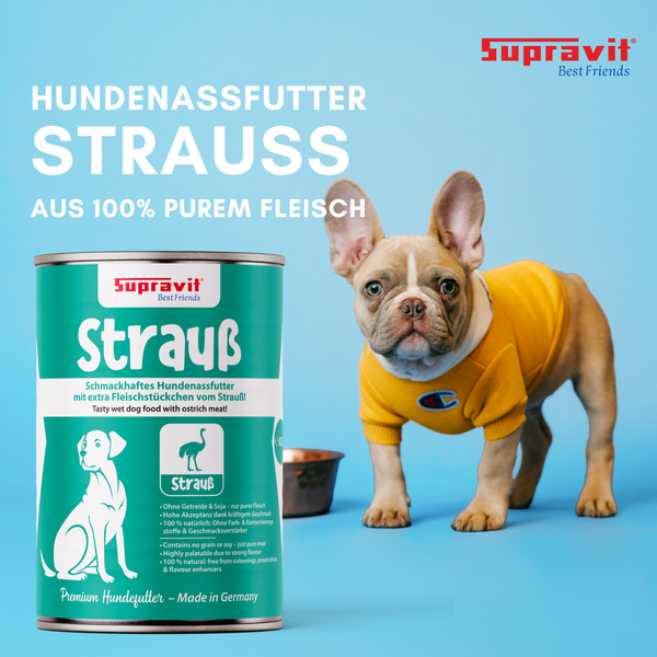 Supravit Hundenassfutter Strauß mit Hund