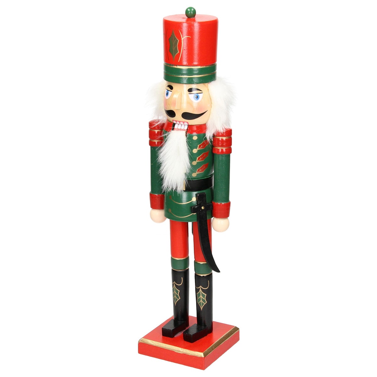 ECD Germany Nussknacker Figur Soldat 25 cm mit roter Hut und Säbel, aus Holz, handbemalt, Unikat, Weihnachten Holzfigur Puppet Marionette Ornament Traditioneller Nussbrecher Weihnachtsdeko Deko Statue