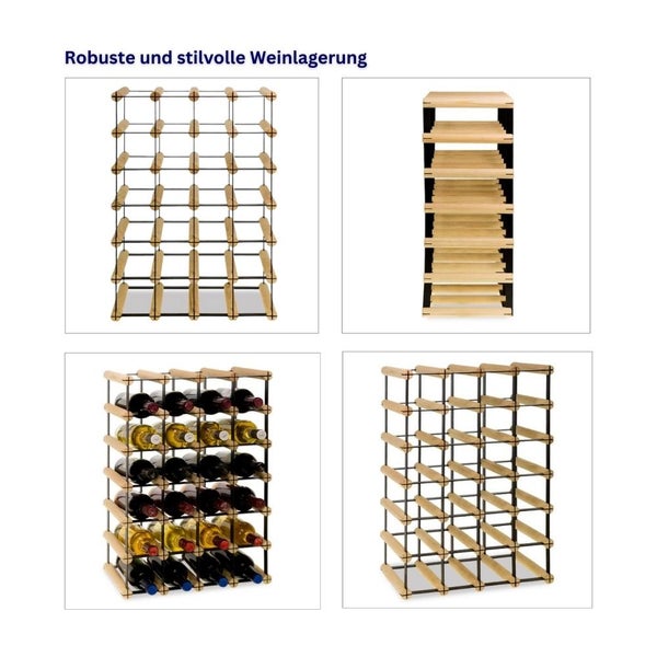 PROREGAL Modulares Weinregal Vinotega Mod Metal HxBxT 62,5 x 42,5 x 24,5 cm 4 x 6 Flaschen Massives Kiefernholz Natur