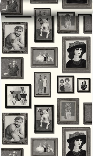 Tapete mit verschiedenen gerahmten Schwarzweißbildern