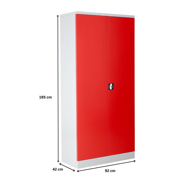 PROREGAL Stahlschrank Bee 10 Fachböden HxBxT 195 x 92 x 42 cm Pulverbeschichtetes Fachbodenmaterial Weiß & Rot