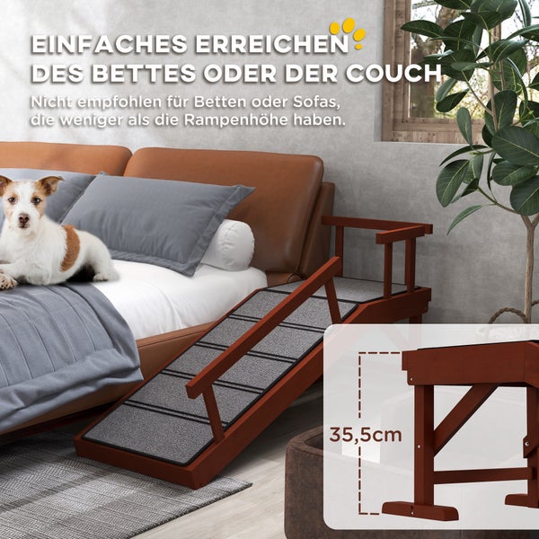 PawHut Hunderampe Haustierrampe mit abnehmbaren Geländern, Rutschfest Kofferraumrampe, Hundeeinstiegshilfe für Haustiere bis 30 kg, 125 x 40 x 56 cm, Grau