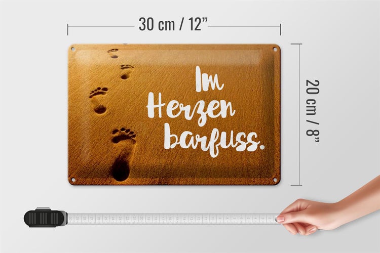 Blechschild Spruch 30x20cm Im Herzen barfuss Sand Schild