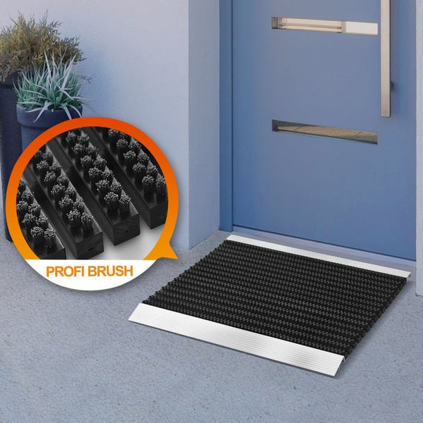 FLOORDIREKT Fußmatte - Profi Brush - Schmutzfangmatte mit Alu-Rahmen - Schwarz 60 x 90 cm