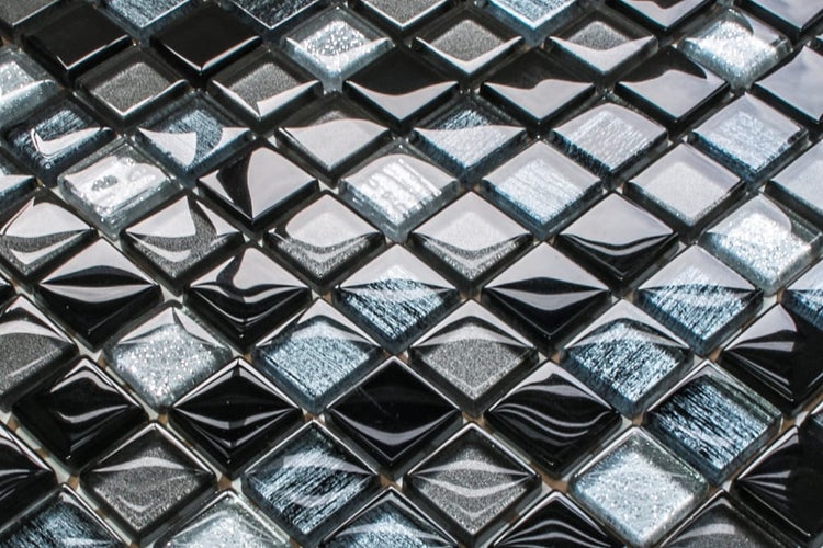 Glasmosaik auf Netz für Bad und Küche 30cm x 30cm  - Black Jeans