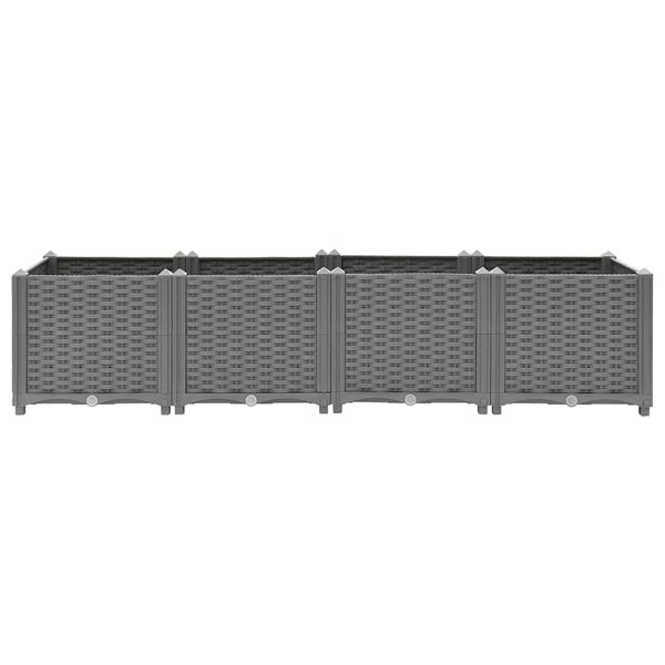 Rechteckiges Hochbeet aus Poly-Rattan, grau, vierteilig.
