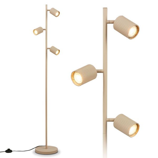 Moderne Stehleuchte mit drei verstellbaren Strahlern und rundem Fuß in minimalistischem Design