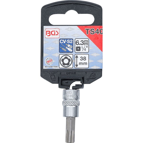 BGS Bit-Einsatz Antrieb Innenvierkant 6,3 mm (1/4) TS-Profil (für Torx Plus) mit Bohrung TS40 - 5184-TS40