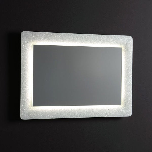 Spiegel mit weißem Rahmen aus Fusingglas und hinterleuchtetem Granulat 90 x 62 cm
