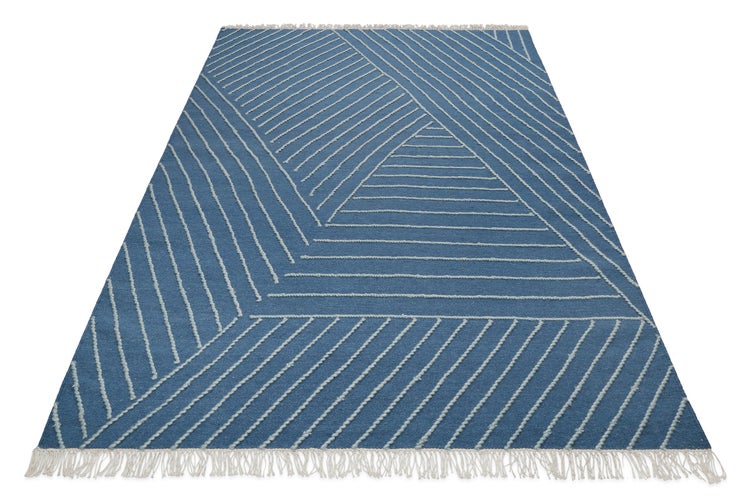 Kelim Teppich Blau Ocean Lines WECONhome 80x150 cm