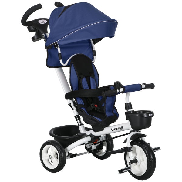 HOMCOM 6-in-1 Dreirad mit Schubstange, 112L x 50B x 104H cm, Polyester, Metall, Blau