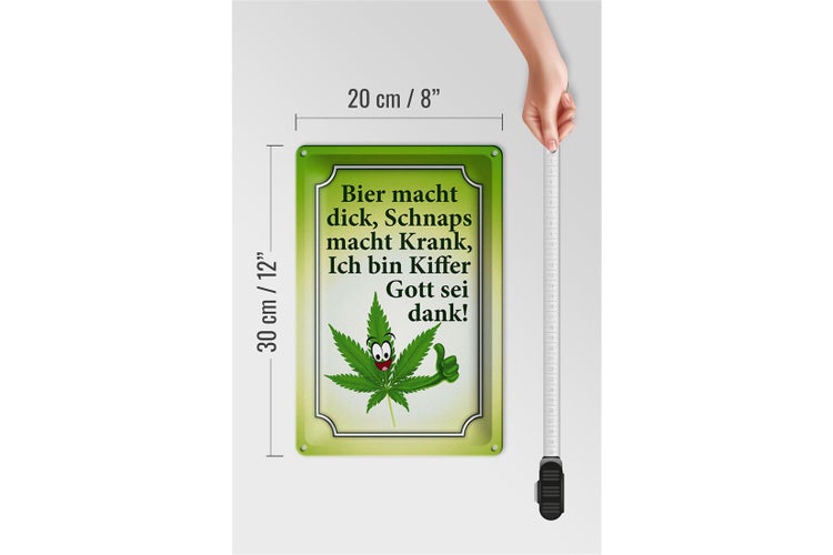 Blechschild Spruch 20x30cm Bier dick Schnaps krank Kiffer