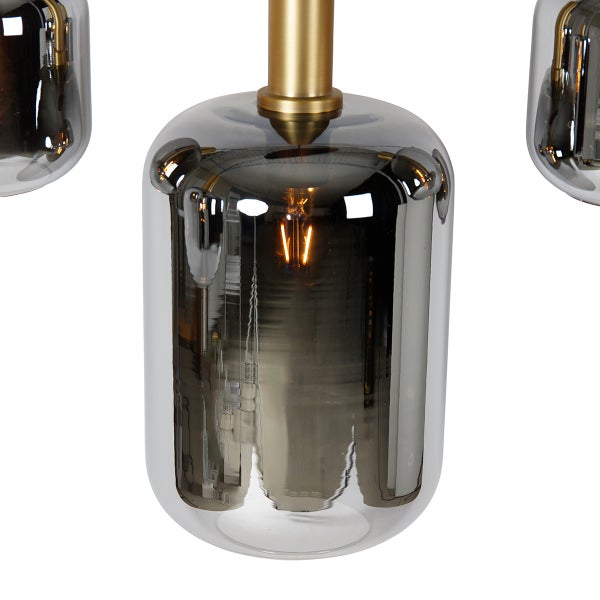 Pendelleuchte mit Rauchglas und Metallelementen