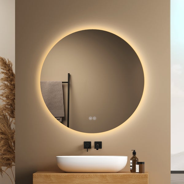 EMKE Badspiegel mit Beleuchtung LED-Spiegel mit Touchschalter ф80cm,  rund, 3 dimmbare Lichtfarben