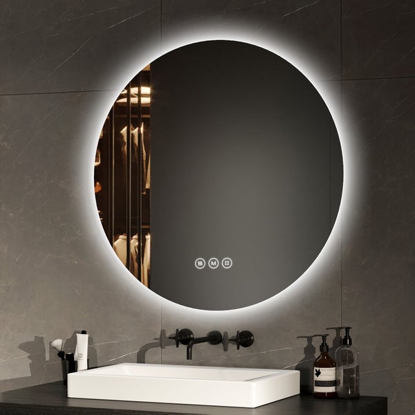 EMKE Badspiegel mit Beleuchtung LED-Spiegel mit Touchschalter,  rund, Anti-Beschlag, 3 dimmbare Lichtfarben, ф70cm