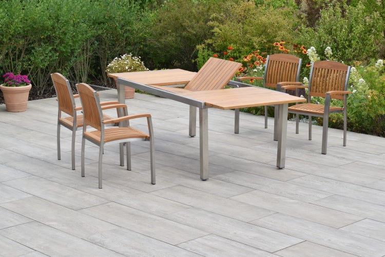 Keros Gartenmöbelset 5tlg., Stapelsessel, Ausziehtisch 180 (240) x 100 cm
