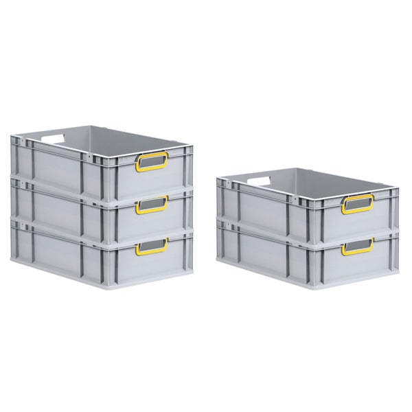 PROREGAL Spar Set 5x Eurobox Nextgen Color HxBxT 17 x 40 x 60 cm 34 Liter Griffe Gelb Offen Glatter Boden Eurobehälter Transportbox