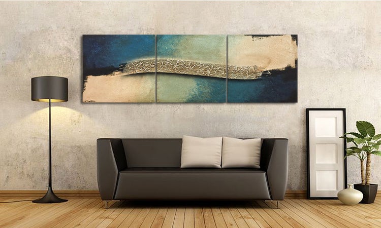 Das moderne Wandbild -Cold Wave- 210x70x2 cm handgemaltes Unikat