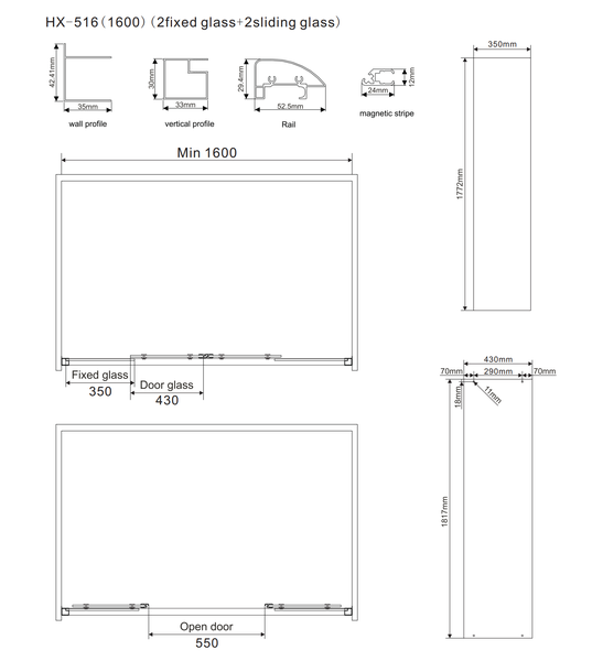 Duschtür für Nische 160 cm aus Sicherheitsglas | Giada