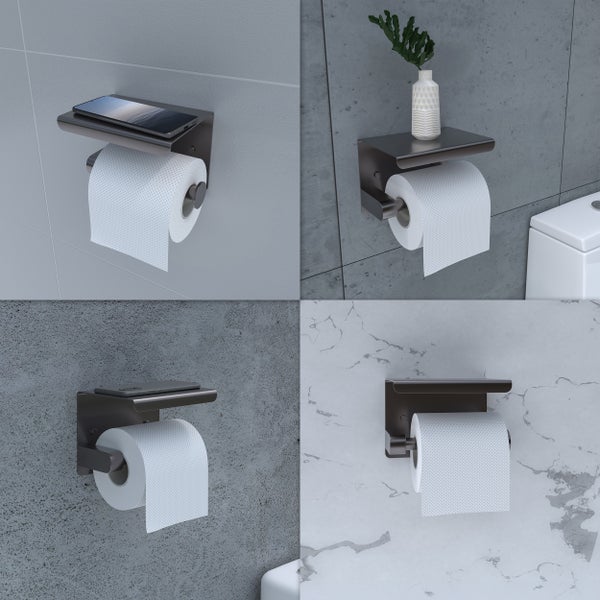 EAVY Toilettenpapierhalter mit Ablage Edelstahl Grau Selbstklebend oder Bohren
