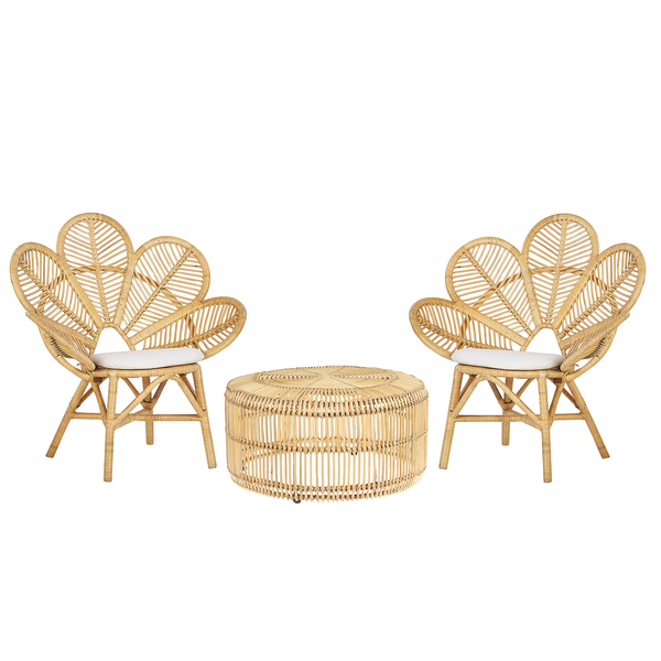 Bistro Set inkl. Kissen FLORENTINE / LIMNI Rattan Beige