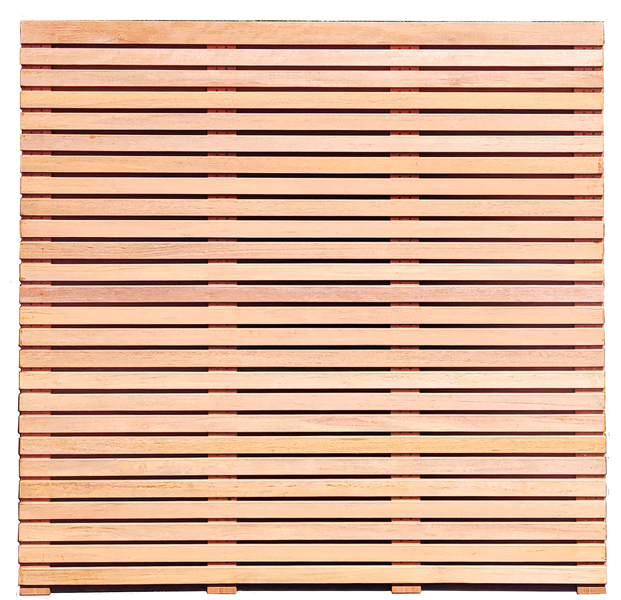 Sichtschutzelement aus Holz mit horizontalen Lamellen für den Garten oder Balkon.