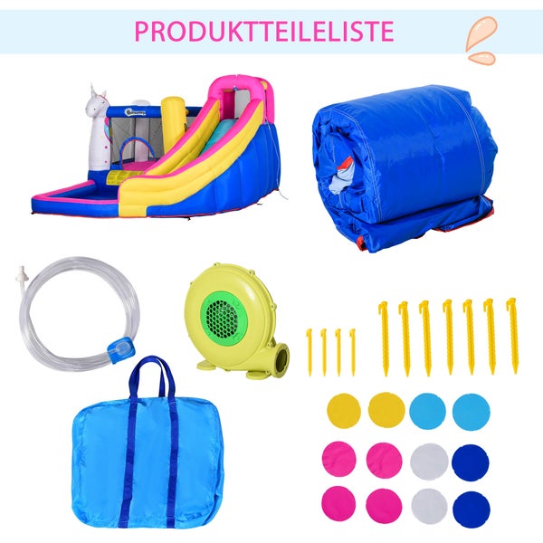 Outsunny Hüpfburg mit Gebläse Rutsche Pool für 4 Kinder aufblasbare Springburg für 3-8 Jahre Outdoor Wasserpark für Kinder Oxford-, Polyester-Gewebe mehrfarbig 360 x 305 x 210 cm