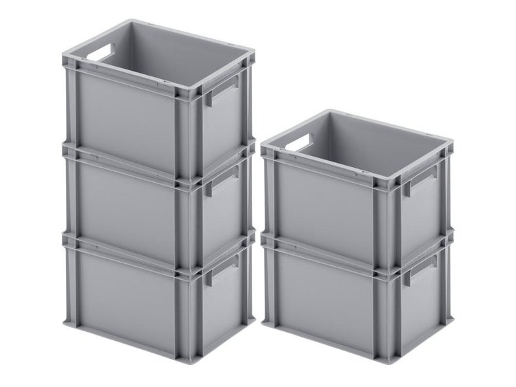 PROREGAL SparSet 5 x Eurobehälter Mit Offenem Griff HxBxT 23,5 x 30 x 40 cm 22 Liter Grau Eurobox Transportbox Transportbehälter Stapelbehälter
