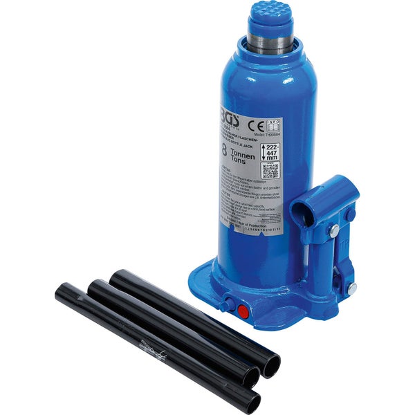 Blauer hydraulischer Wagenheber mit schwarzem Bedienhebel